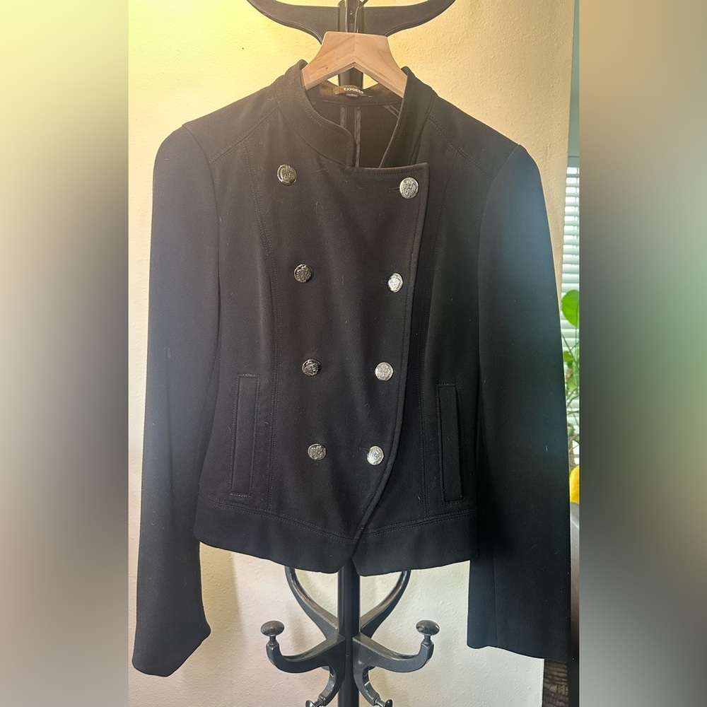 Express Black Cropped Double-Breasted Military Women's Jacket - size 6